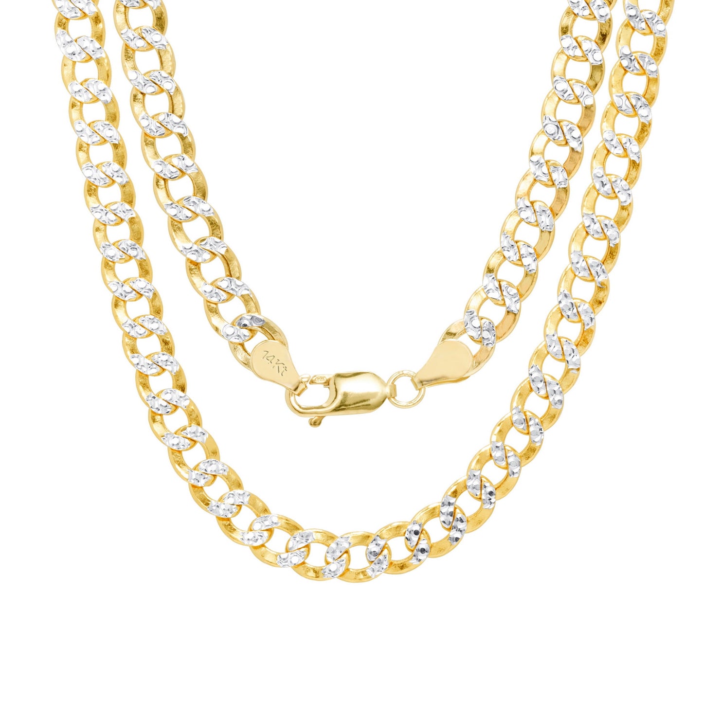 14K Real Yellow Gold Cuban Curb Link 6.5Mm Diamond Cut Pave Chain Bracelet (7"-9") Two Tone Italian Jewelry for Men