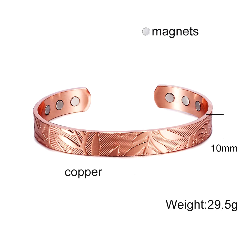 Magnetic Bracelets Rose Copper Adjustable Cuff Bangles Women Men Energy Jewelry Resizable Pain Relief for Arthritis