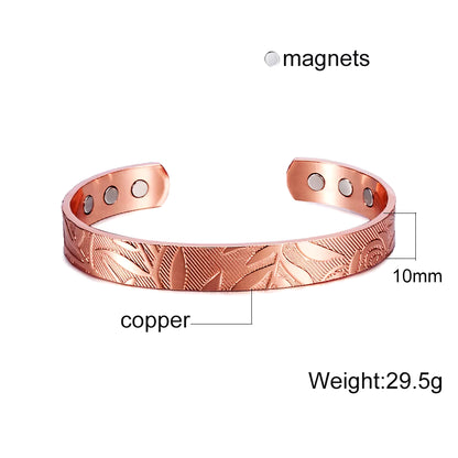 Magnetic Bracelets Rose Copper Adjustable Cuff Bangles Women Men Energy Jewelry Resizable Pain Relief for Arthritis