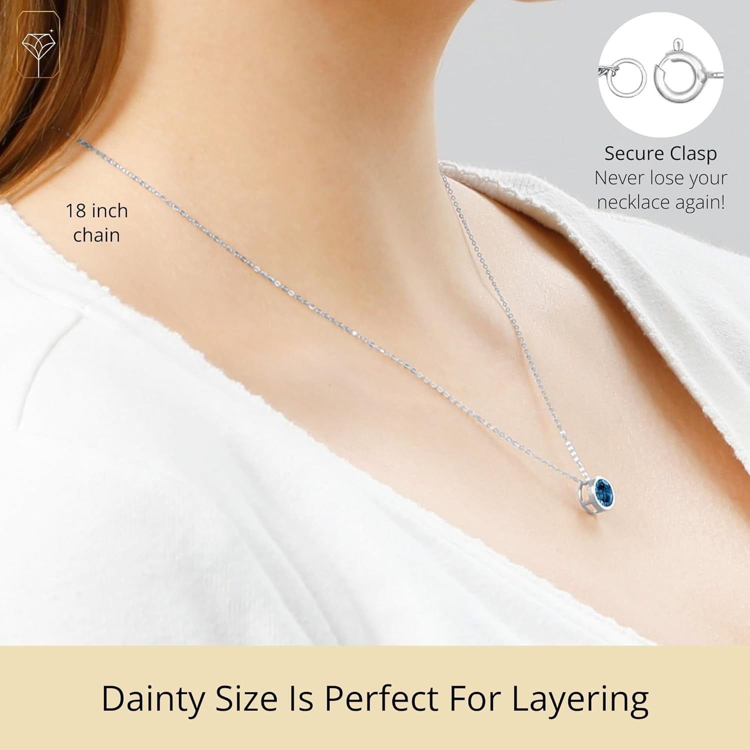 14K Gold Gemstone Pendant with 7Mm round Bezel Birthstone | Dainty round Necklace for Women with Gold 18 Inch Cable Chain | Secure Clasp Pendants with Gift Box