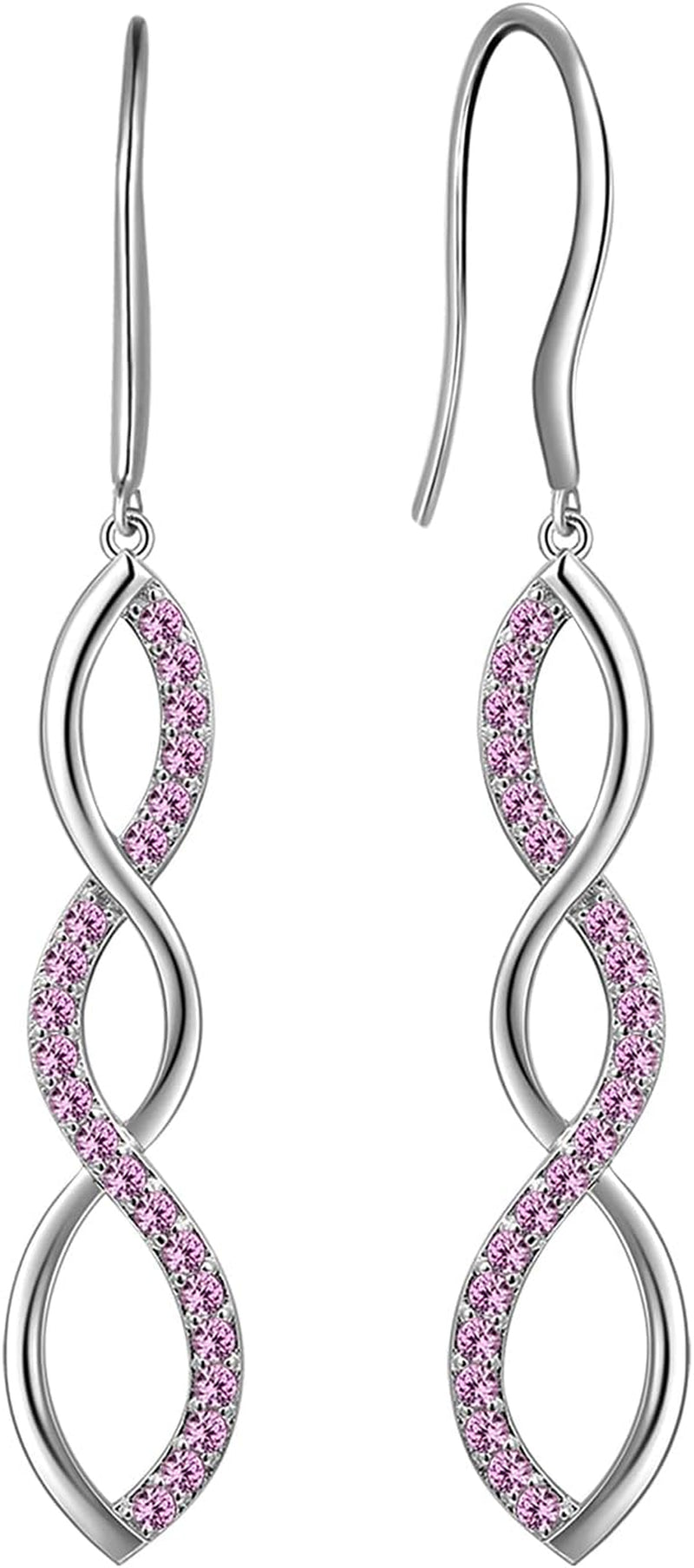 925 Sterling Silver Infinity Dangle Earrings Women Crystal Drop Earrings AAA+ Cubic Zirconia Hook Earrings Girls Dating Jewelry DE0062