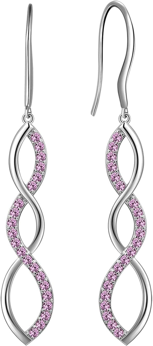 925 Sterling Silver Infinity Dangle Earrings Women Crystal Drop Earrings AAA+ Cubic Zirconia Hook Earrings Girls Dating Jewelry DE0062