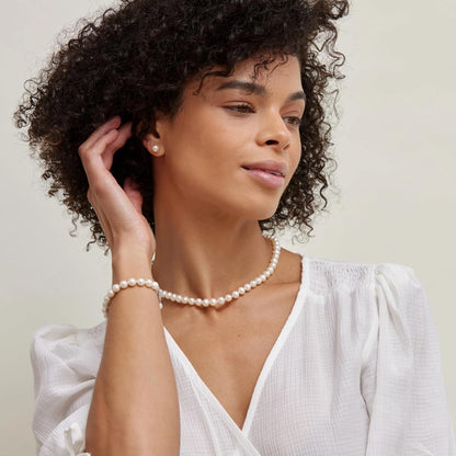 Real Pearl Necklace for Women with AAA+ Quality round White Freshwater Genuine Cultured Pearls