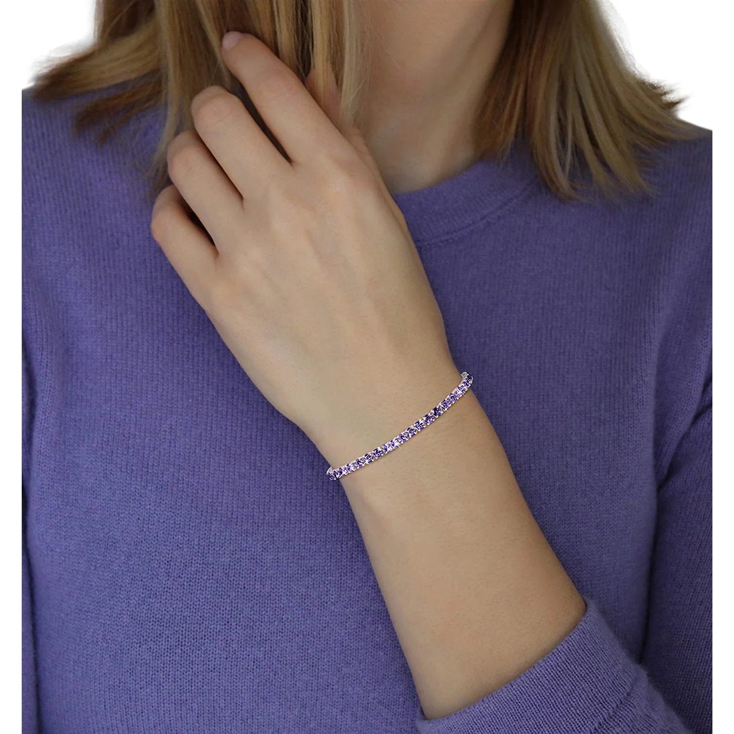 14K White Gold Plated Purple Cubic Zirconia round 4MM Classic Tennis Bracelet for Women
