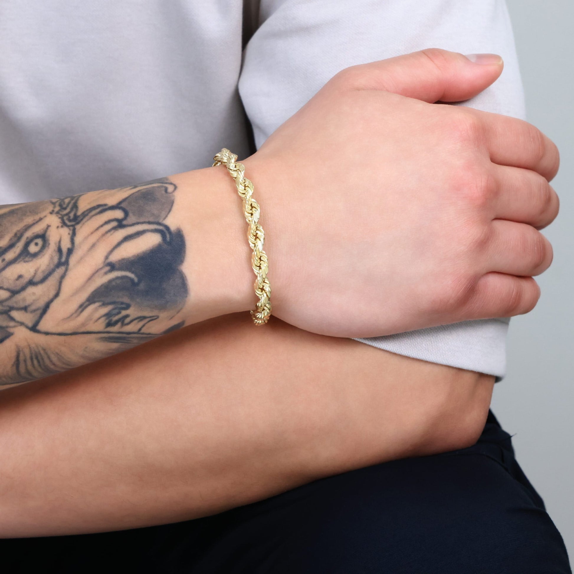 14K Yellow Gold 7Mm Rope Chain Diamond Cut Bracelet (7.5"-9") Italian Jewelry for Men