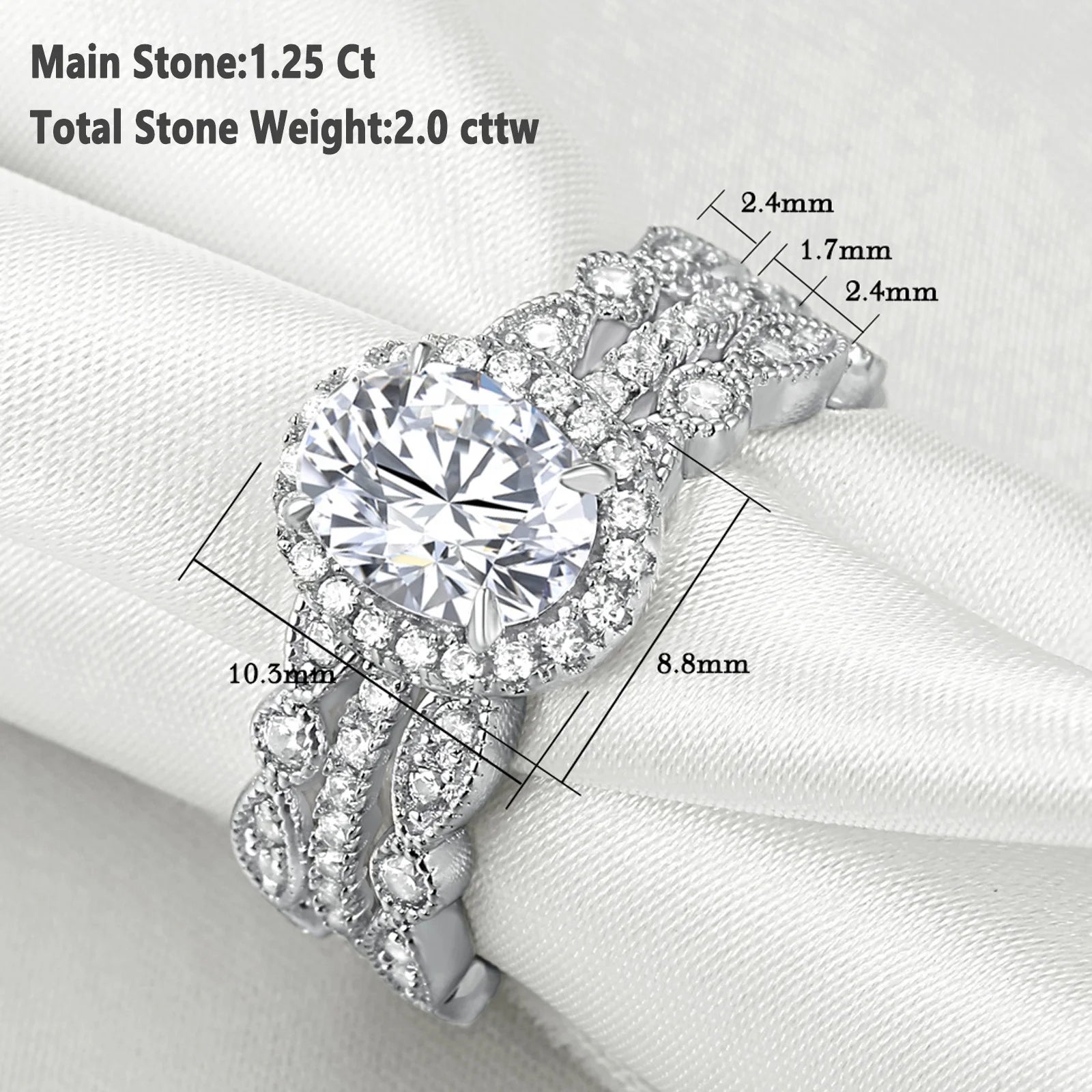 Engagement Sets Wedding Rings for Women 925 Sterling Silver 3Pcs White Cz Size 8