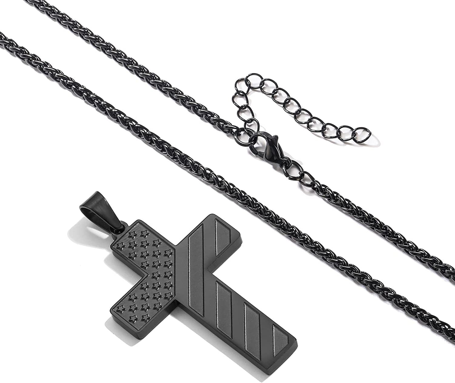 Black Cross Necklaces for Men Boys American Flag Pendant Chain Catholic Christian Religious Graduation 4Th of July Birthday Jewelry Gifts Ideas Dad Husband Tween Son Boyfriend Teen Kids Age