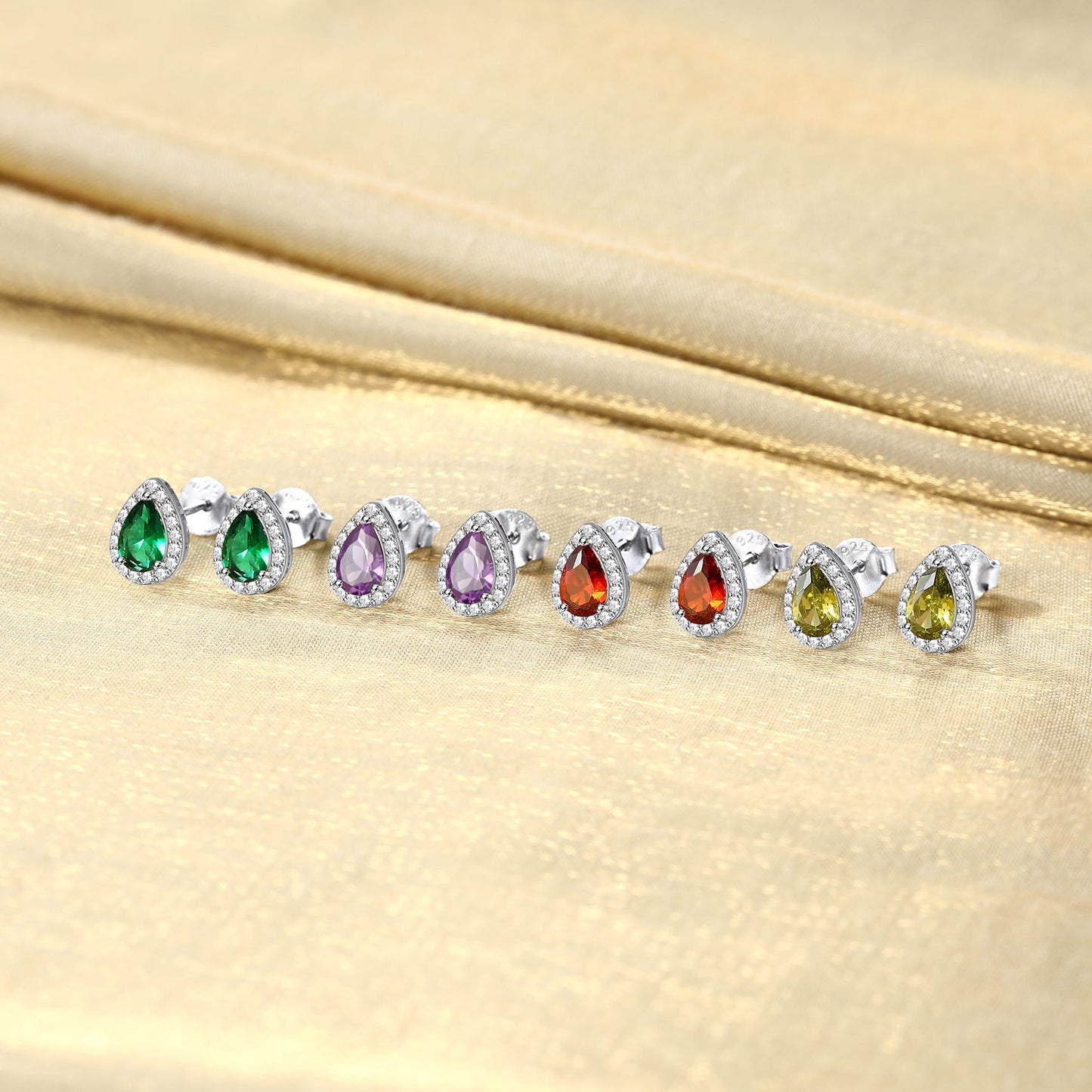 925 Sterling Silver Birthstone Stud Earrings for Women, Sparking July Teardrop Cut Diamond Earrings for Sensitive Ears