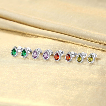 925 Sterling Silver Birthstone Stud Earrings for Women, Sparking July Teardrop Cut Diamond Earrings for Sensitive Ears
