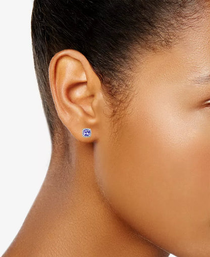Tanzanite (1-5/8 Ct. T.W.) and Diamond (1/8 Ct. T.W.) Square Stud Earrings in 14K White Gold