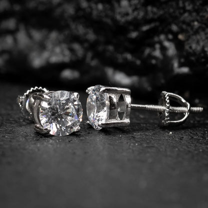 White Gold Plated 925 Sterling Silver Flower Small Brilliant round Solitaire Unisex Iced Cz Hip Hop Hypoallergenic Men'S Women'S Circle Screw Back Cubic Zirconia Stud Earrings
