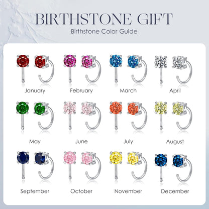 925 Sterling Silver Half Hoops Earrings Small Huggie Hoop Earrings Minimalist Tiny Open Hug Hoop Earrings CZ Birthstone Earrings Cartilage Piercing Earrings Christmas Hypoallergenic Earrings for Women