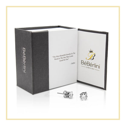 Women Stud Earrings Cubic Zirconia Silver Stainless Steel Jewelry round 6 Mm