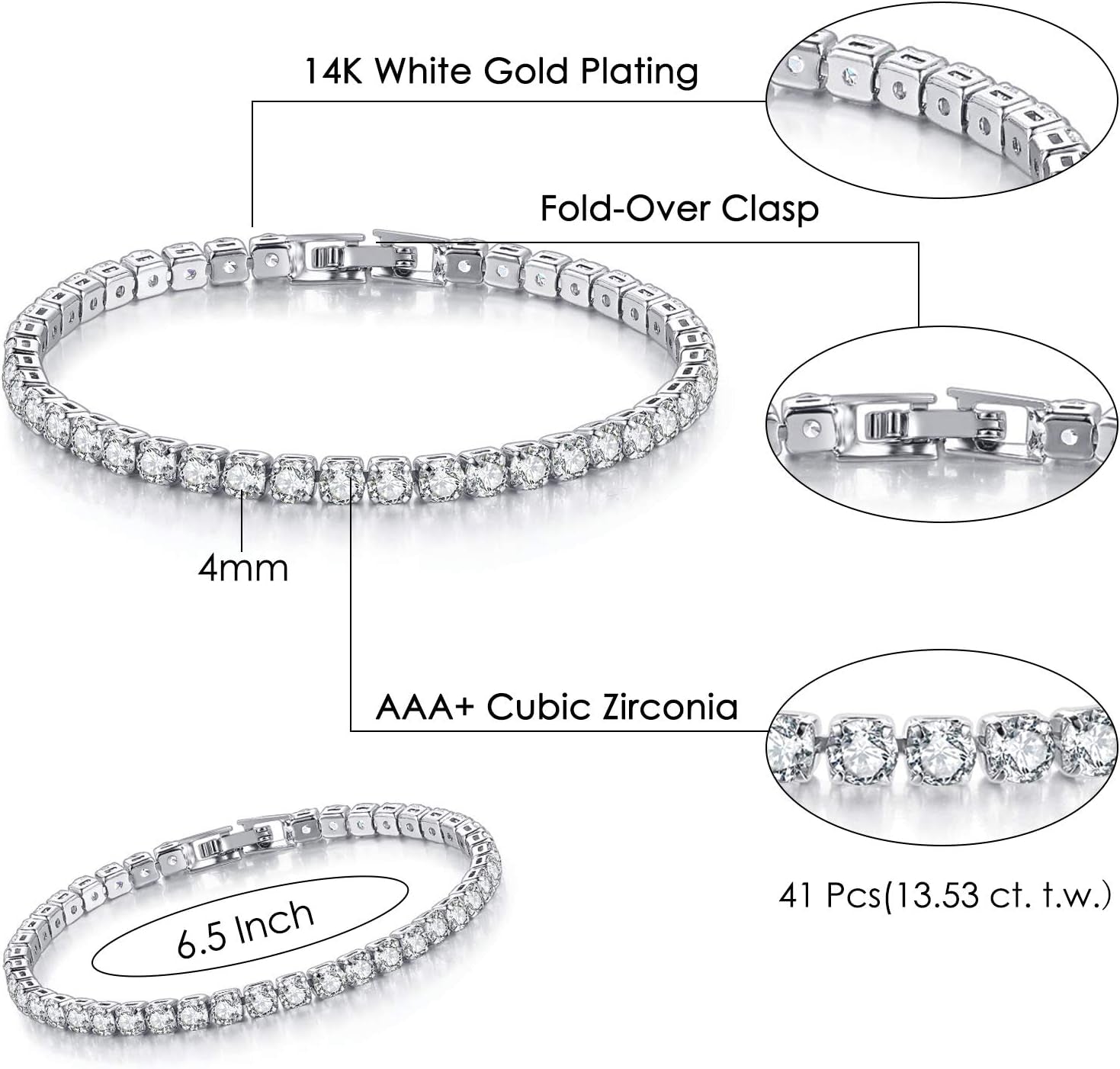 3 Pcs Tennis Bracelets for Women 14K Gold Plated 4Mm 5A+ Cubic Zirconia CZ Diamond Classic Adjustable Slider Bracelet Fashion Jewelry Wedding Gift Size 6.5-7.5 Inch
