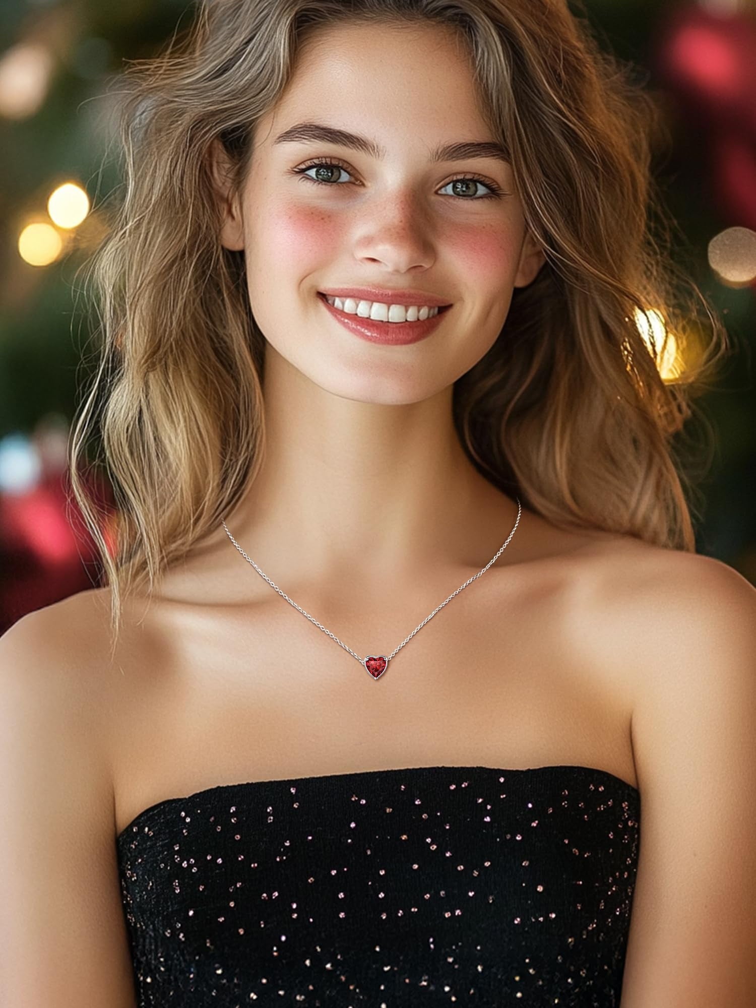 Heart Necklace Birthstone Necklaces 925 Sterling Silver Sparkly Pendant Jewelry Women Birthday Xmas Gift - November