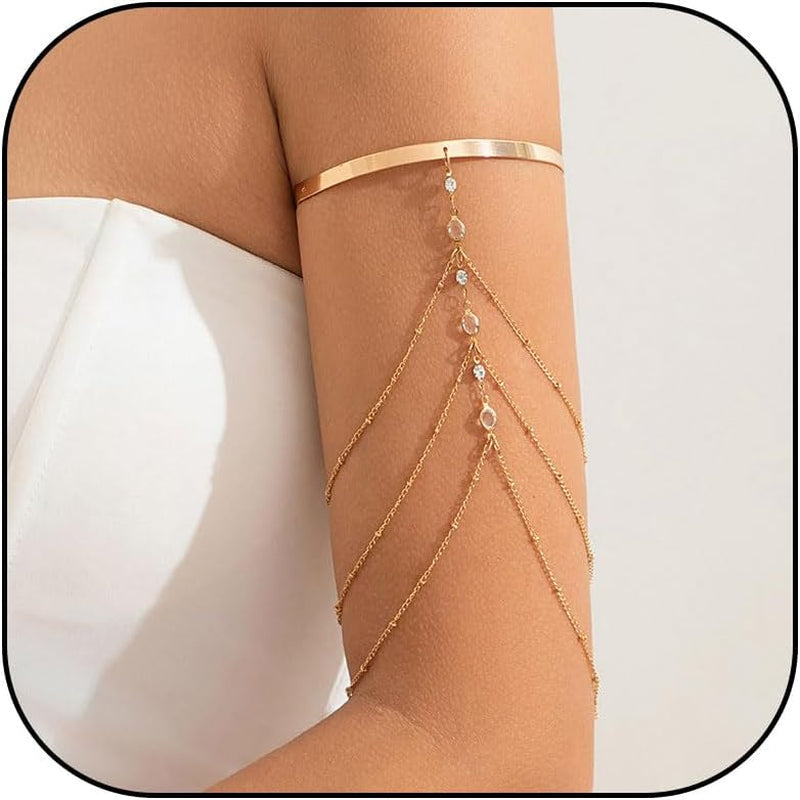 Gold Arm Cuff Upper Arm Jewelry Chunky Cuff Tassel Bracelet for Women Greek Goddess Halloween Costume Accessories 2025