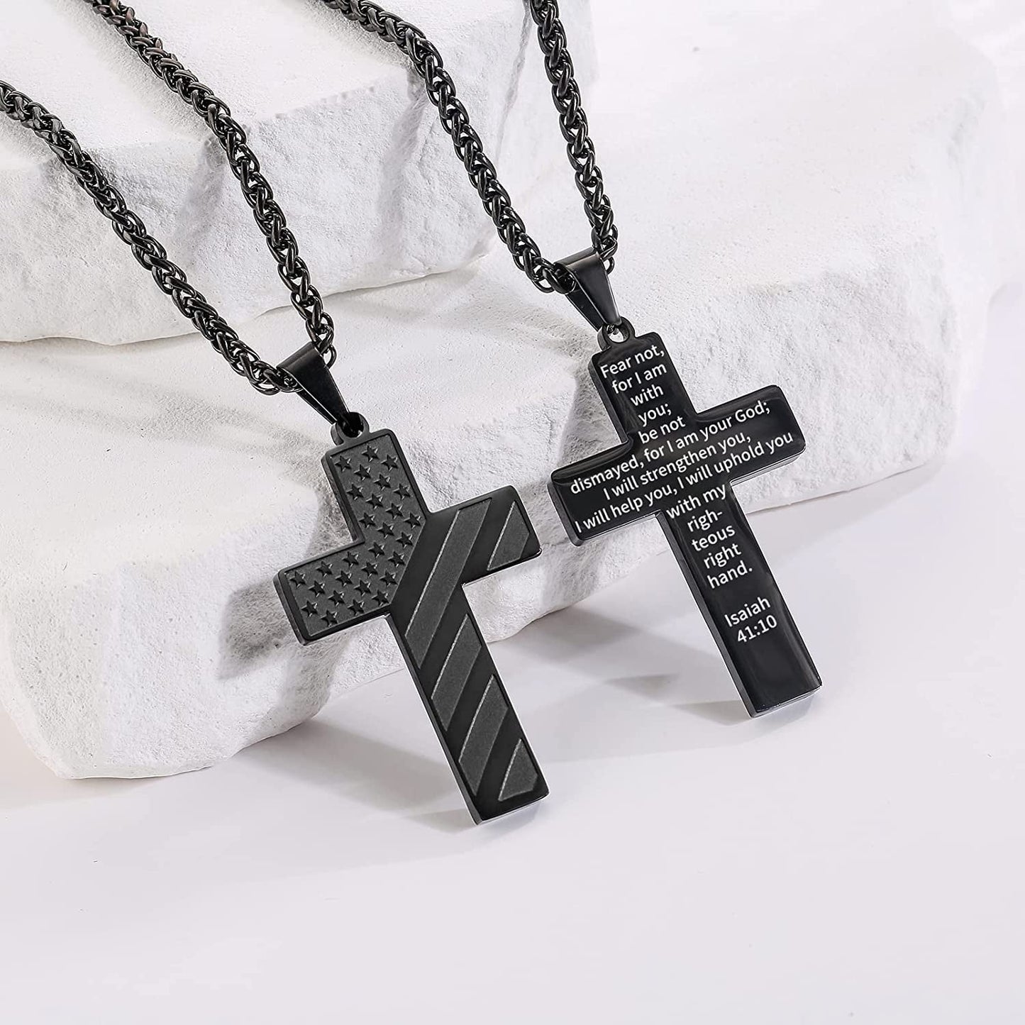 Black Cross Necklaces for Men Boys American Flag Pendant Chain Catholic Christian Religious Graduation 4Th of July Birthday Jewelry Gifts Ideas Dad Husband Tween Son Boyfriend Teen Kids Age