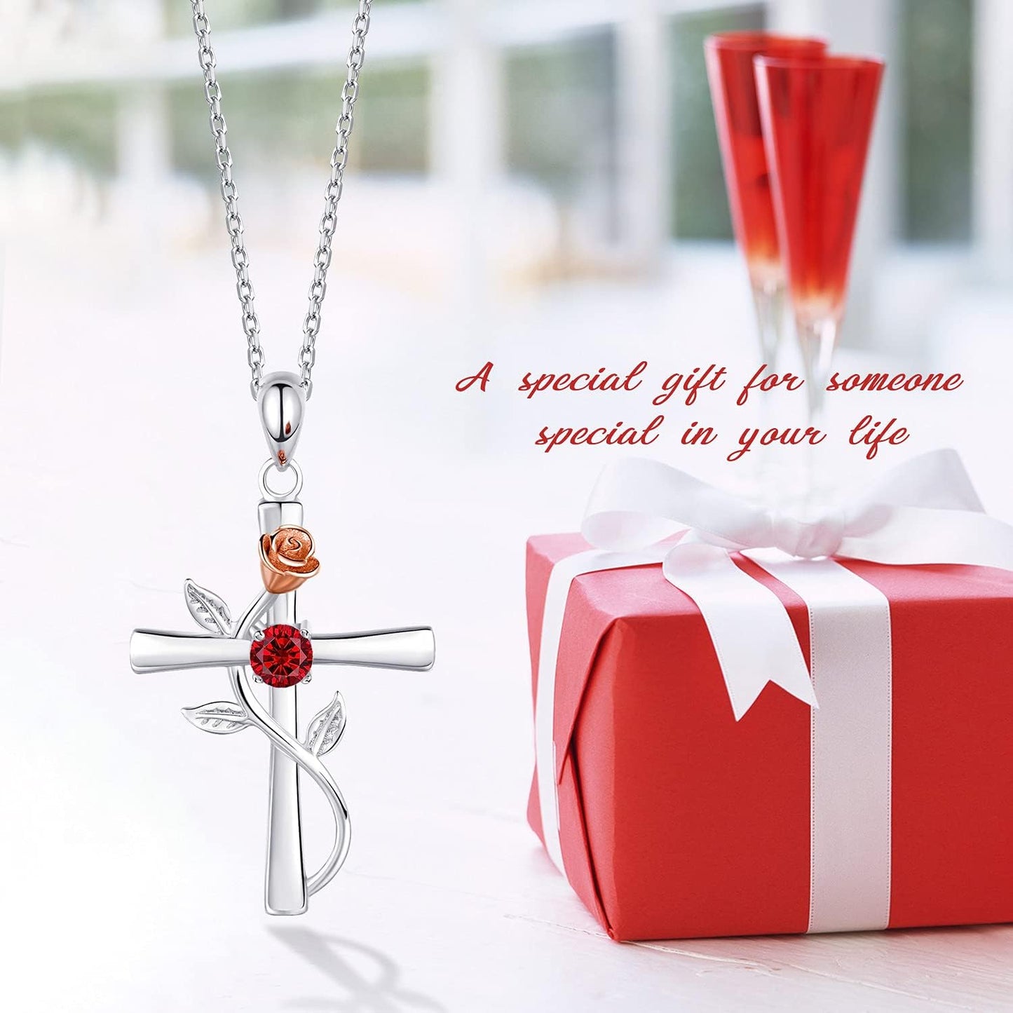 Cross Necklace for Women 925 Sterling Silver Birthstone Necklace for Womens Cross Pendant 5A Cubic Zirconia 12 Birth Months Birthday Gifts for Women Wife Her