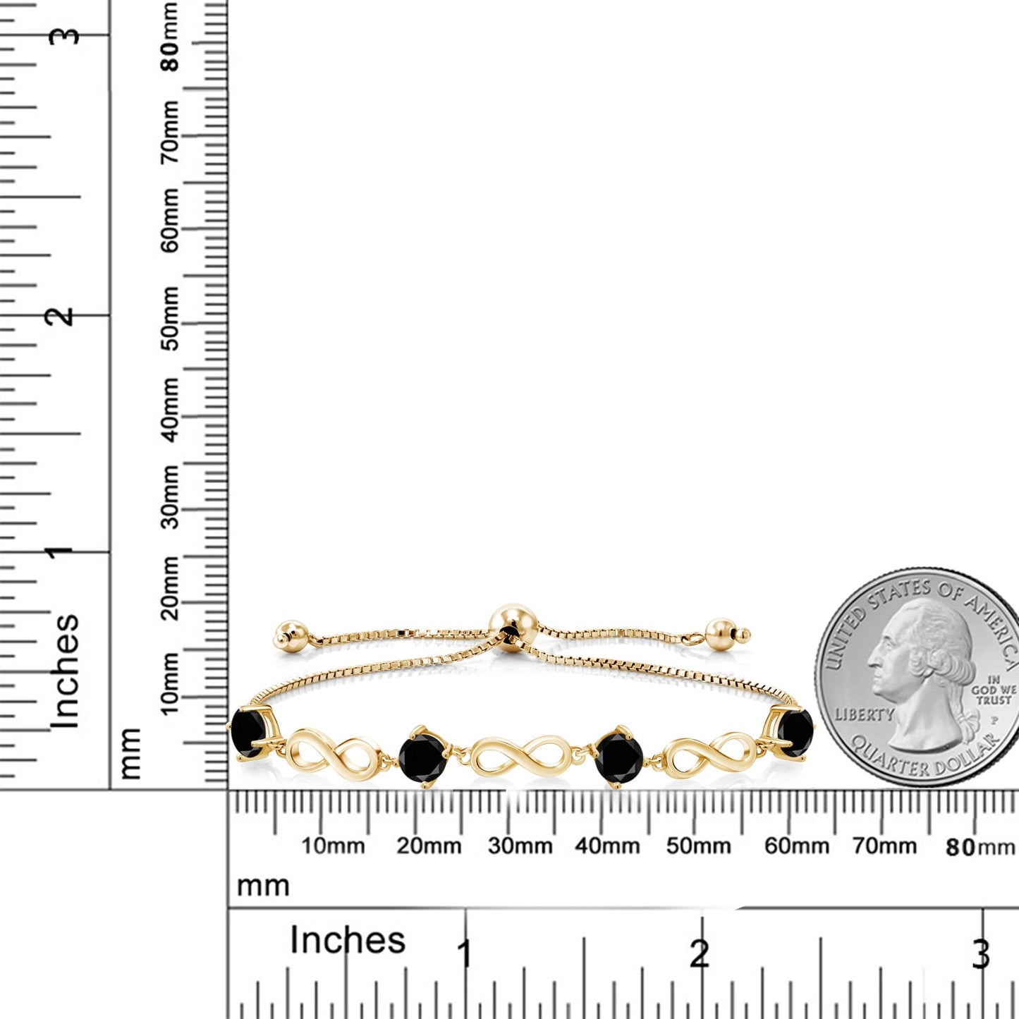 2.20 Ct round Black Diamond 18K Yellow Gold Plated Silver Keren Hanan Women Adjustable Infinity Tennis Bracelet