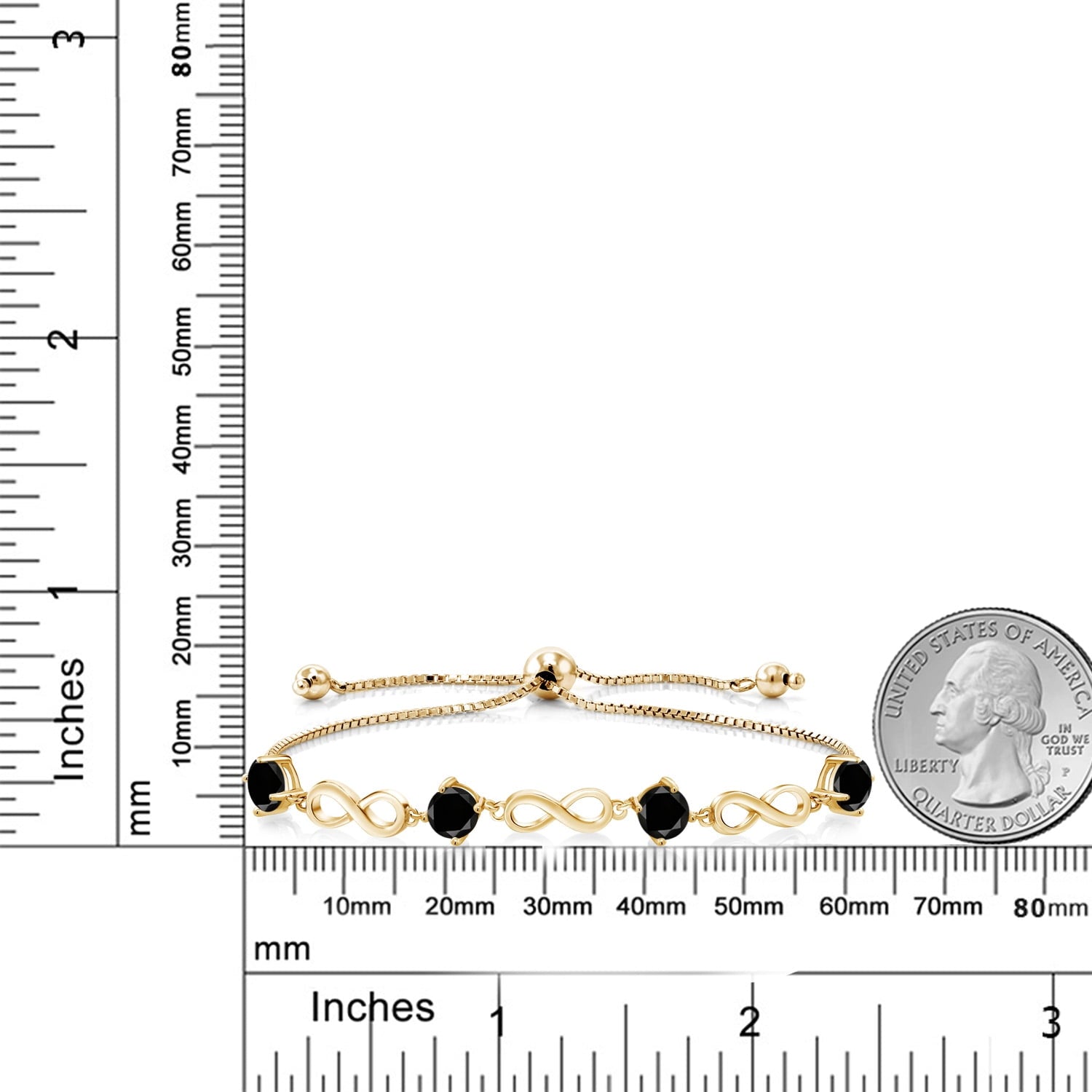 2.20 Ct round Black Diamond 18K Yellow Gold Plated Silver Keren Hanan Women Adjustable Infinity Tennis Bracelet