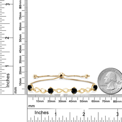 2.20 Ct round Black Diamond 18K Yellow Gold Plated Silver Keren Hanan Women Adjustable Infinity Tennis Bracelet