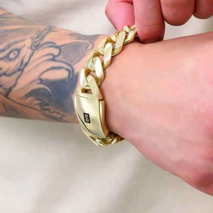 14K Real Yellow Gold Royal Monaco Miami Cuban Link Bracelet 7"-9" (5Mm-17Mm) Italian Jewelry for Men & Women