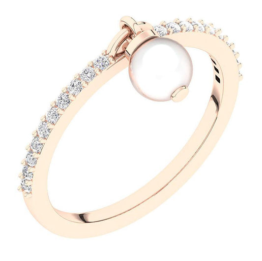 I1 G 0.20 Carat Genuine Diamond Pearl Anniversary Wedding Ring 14K Rose Gold