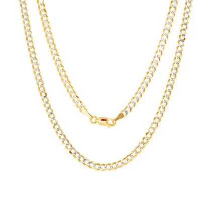 10K Real Yellow Gold Solid Cuban Curb Link 4Mm Diamond Cut Pave Chain Bracelet (7"-9") Two Tone Italian Jewelry for Men & Women