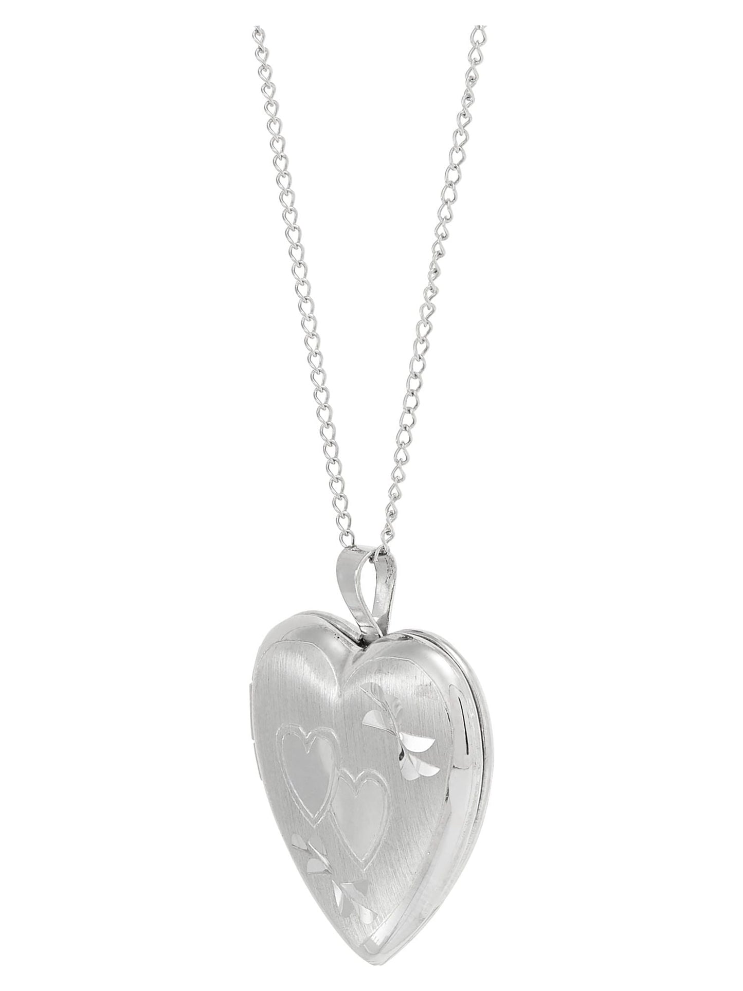 Sterling Silver Hollow Locket Heart Double-Heart Engraved Design Pendant, 18"