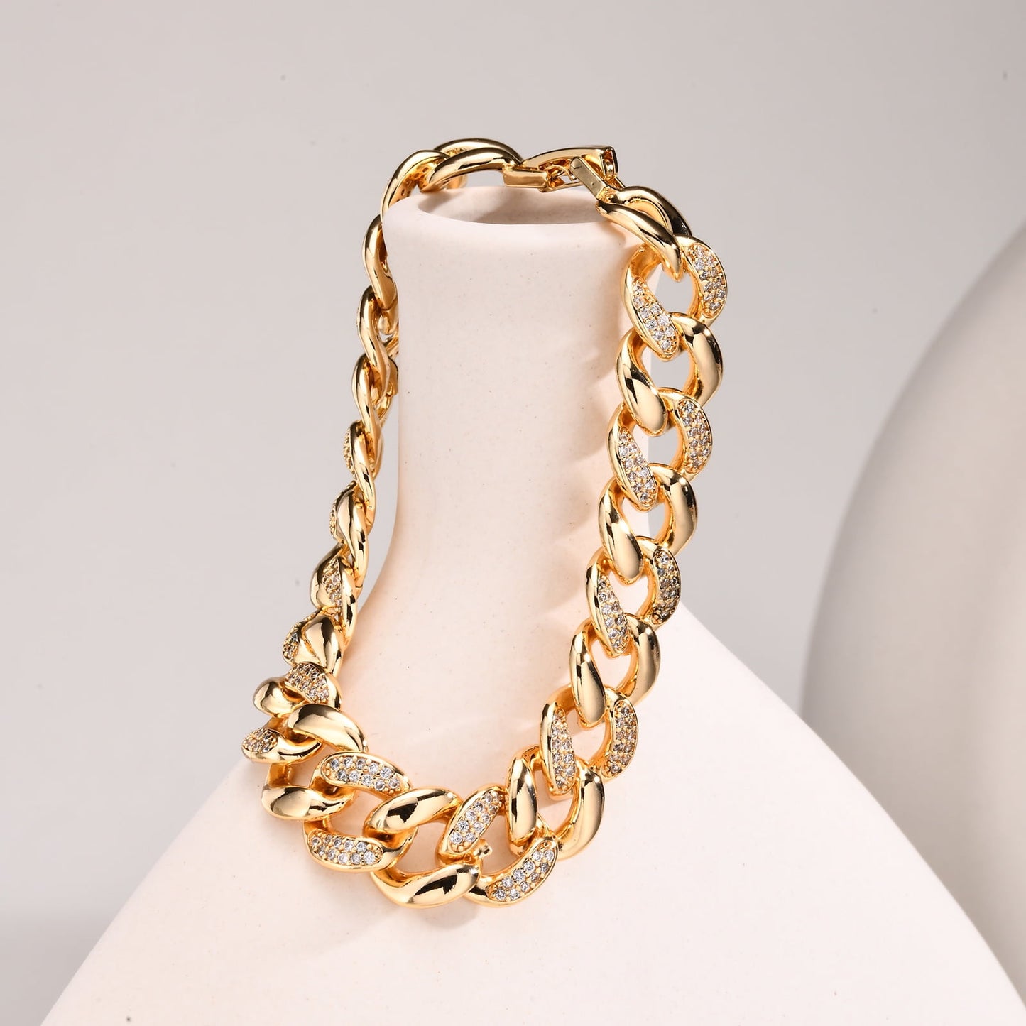 Gold Cuban Chain Bracelets for Women, 14K Gold Plated Link Bracelet with Cubic Zircon, Trendy Womens Link Bracelets Jewelry Gifts