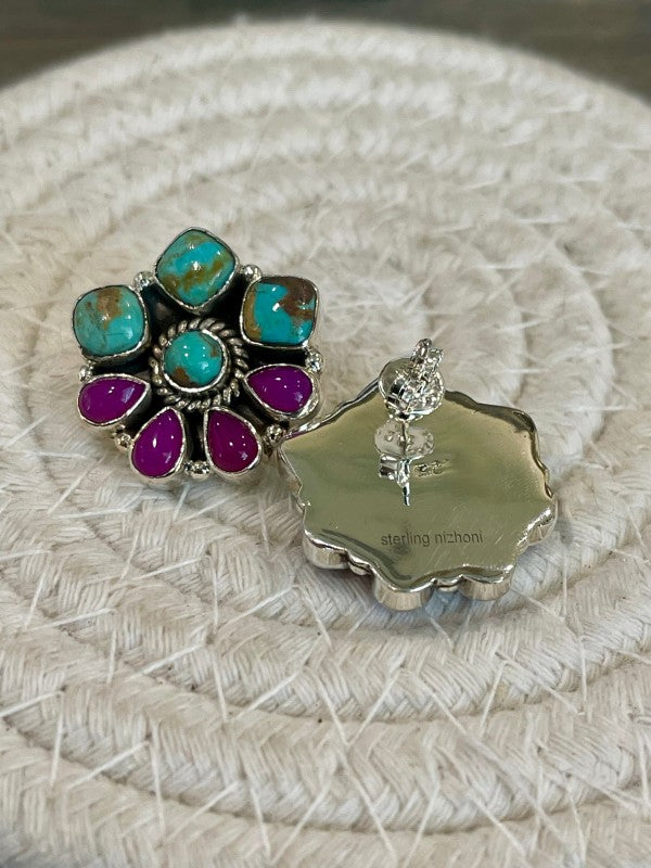 Handmade Sterling Silver, Pink Onyx and Turquoise