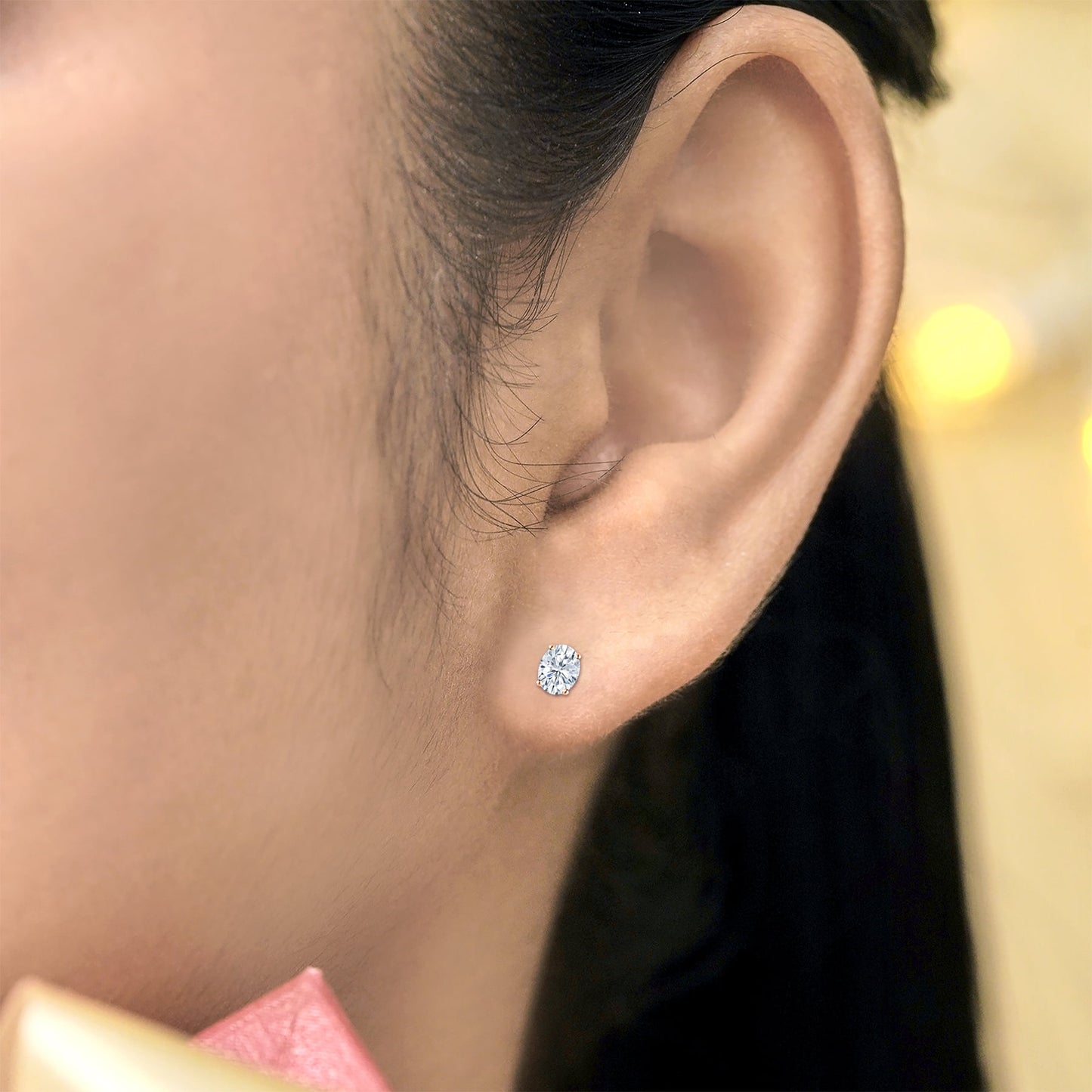 4 Prong 0.5 Carat Oval Cut Moissanite Solitaire Stud Earrings in 18K Rose Gold Plating for Women