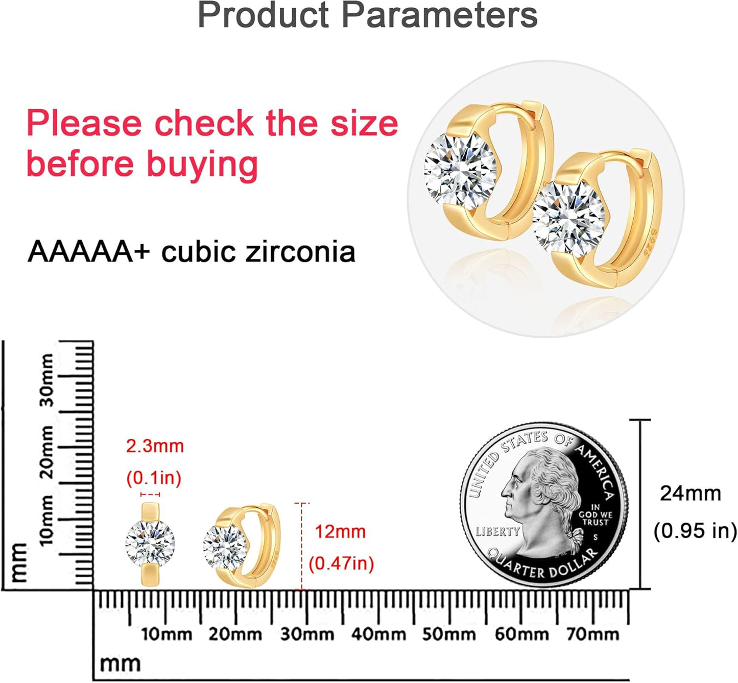 Small Gold Hoop Earrings for Women 14K Real Gold Plated Cubic Zirconia Huggie Earrings Tiny Cute Cartilage Hypoallergenic Earrings Jewelry Gifts for Women