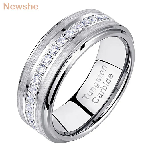 Men'S Wedding Band Brushed Finished Tungsten Carbide Promise Rings for Men Charm Half Eternity round Zircon Jewelry