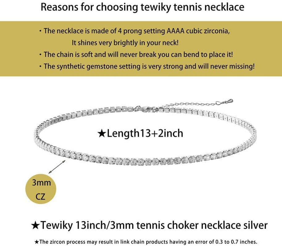 Tennis Necklace 14K Gold Plated/Silver Sparking Rhinestone Choker Necklaces Dainty Crystal Cubic Zirconia Bridal Wedding Jewelry for Women