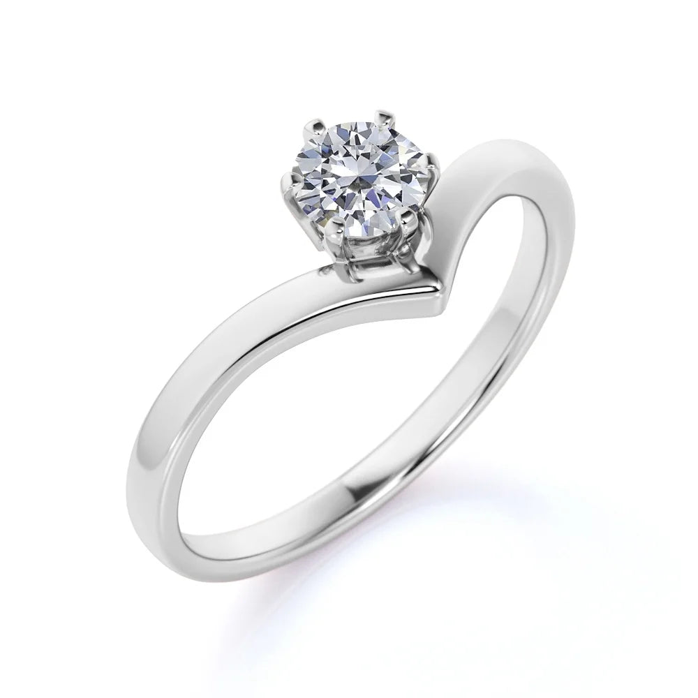 0.33 Ct round Cut Real Diamond - 6 Prong Ring - Vintage Engagement Rings - 10K White Gold
