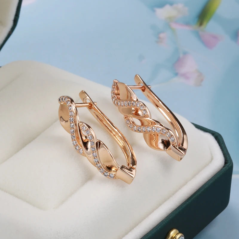 2021 Trendy 585 Rose Gold Earrings Bride Wedding Ethnic Jewelry Luxury Natural Zircon Earrings for Women Fine Jewelry