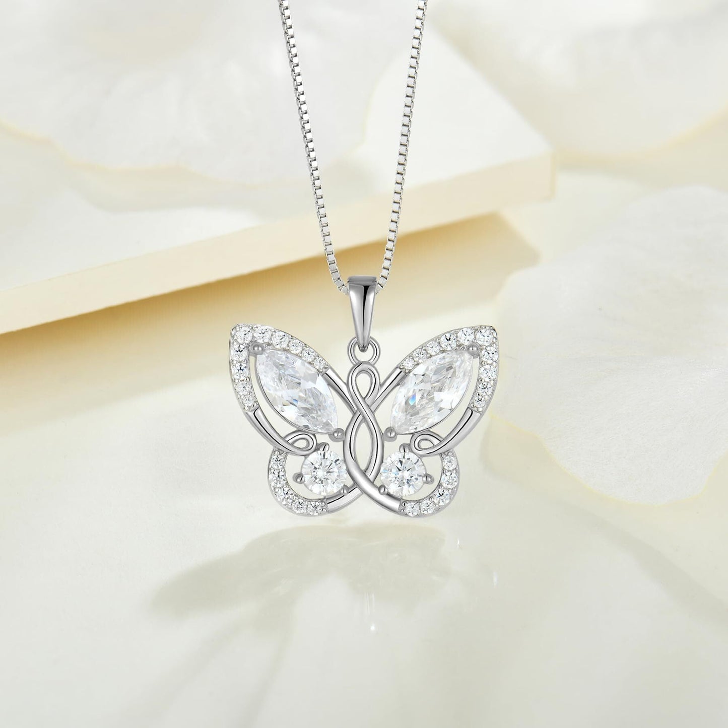 Butterfly Pendant Necklace Women 925 Sterling Silver April Birthstone Cubic Zirconia Butterfly Jewelry Gifts