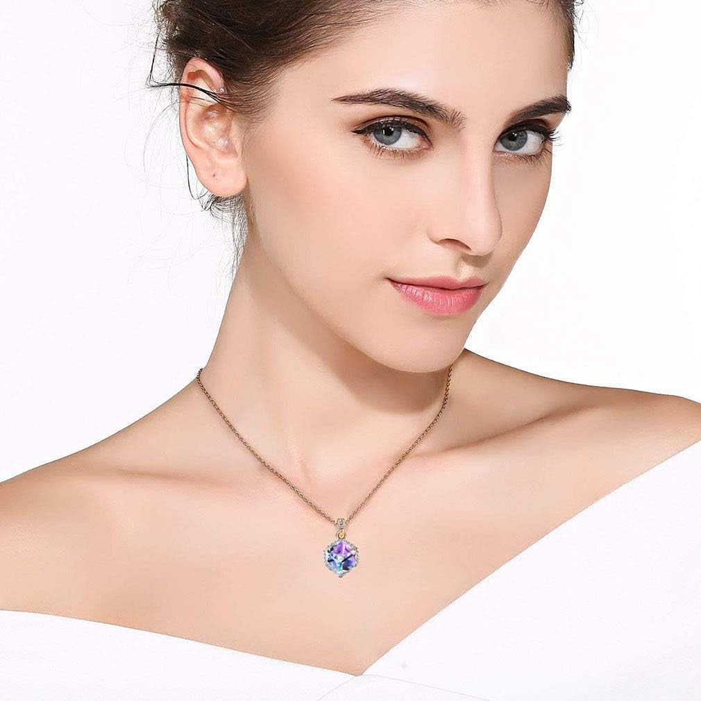 Color Changing Cubic Austrian Crystal Pendant Necklaces for Women 14K Gold Plated Hypoallergenic Jewelry