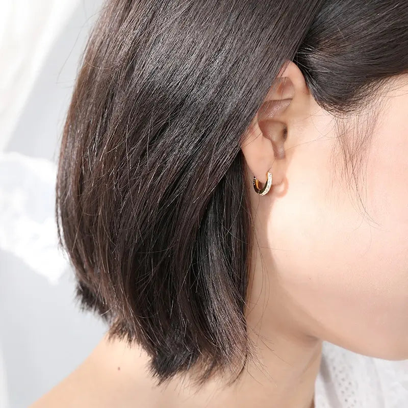 Rose Gold Micro Pave CZ Huggie Hoop Earrings