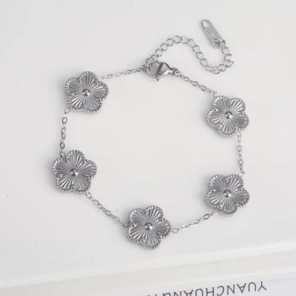 Trend Clover Bracelet for Women Girls 14K Gold Plated Stainless Steel Five Leaf Flower Dainty Lucky Link Bracelets Party Jewelry