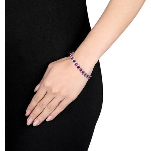 Women'S Created Ruby Sterling Silver Tennis Bracelet
