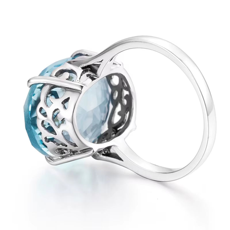 Hot Oval Aquamarine Rings 10Ct Gemstone March Birthstone 925 Sterling Silver Romantic Woman Ring for Wedding Engagement