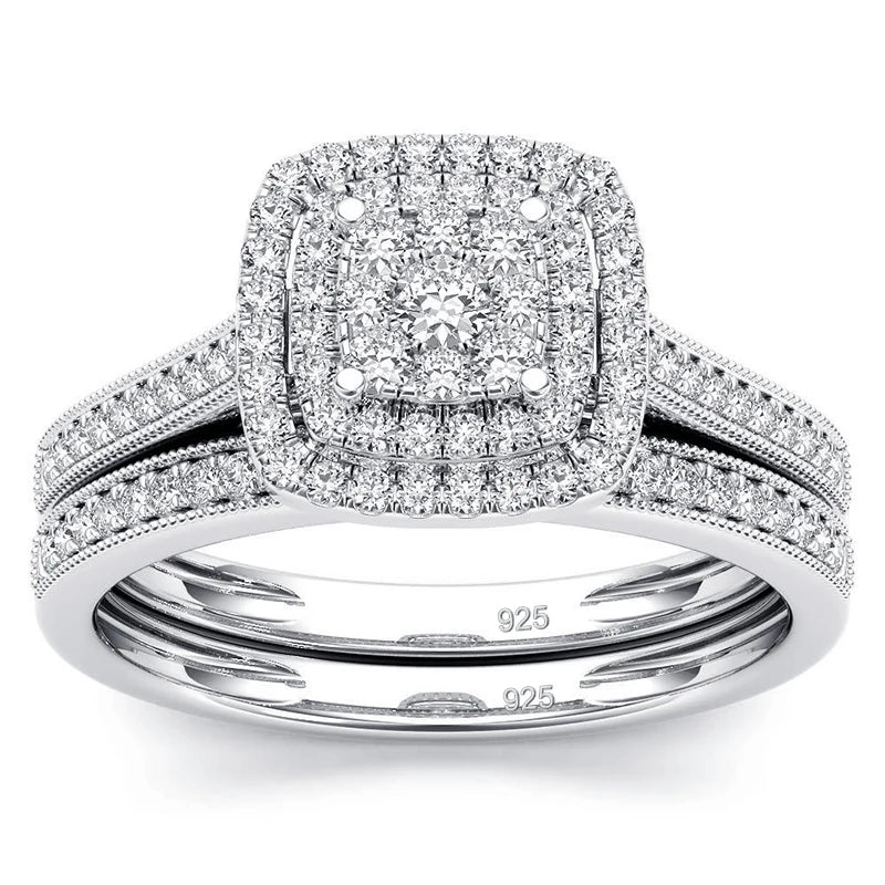 2Pcs Moissanite Ring Set for Woman Original 925 Silver Wedding Jewelry Luxury Engagement Ladies Anniversary Gift Trend