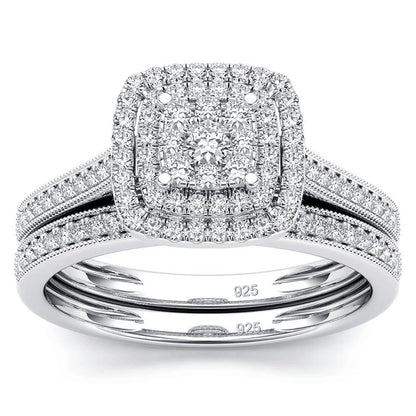 2Pcs Moissanite Ring Set for Woman Original 925 Silver Wedding Jewelry Luxury Engagement Ladies Anniversary Gift Trend