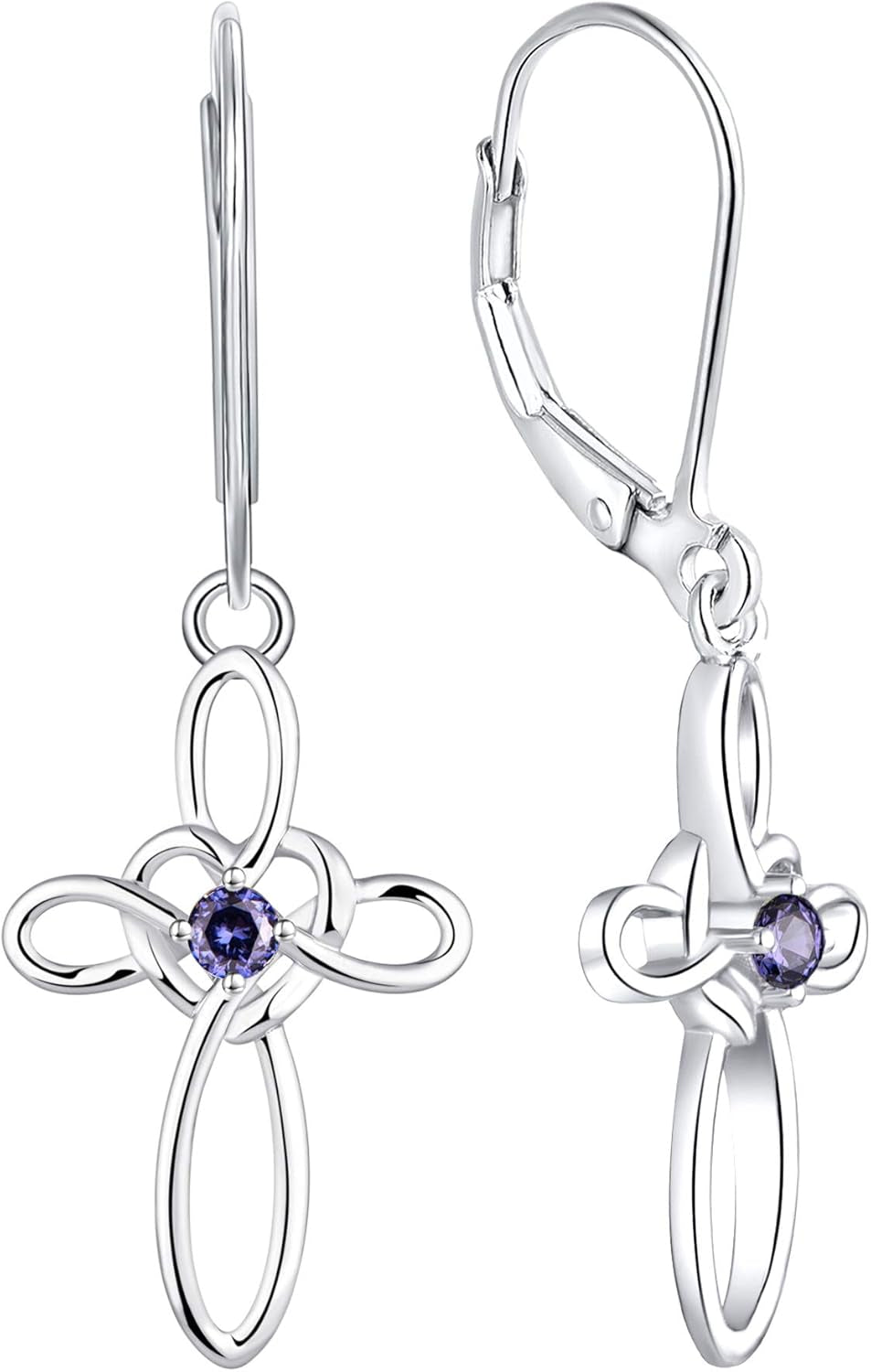 Celtic Knot Cross Earrings Sterling Silver Dangle Drop Earrings Birthstones Heart Religious Leverback Jewelry for Women