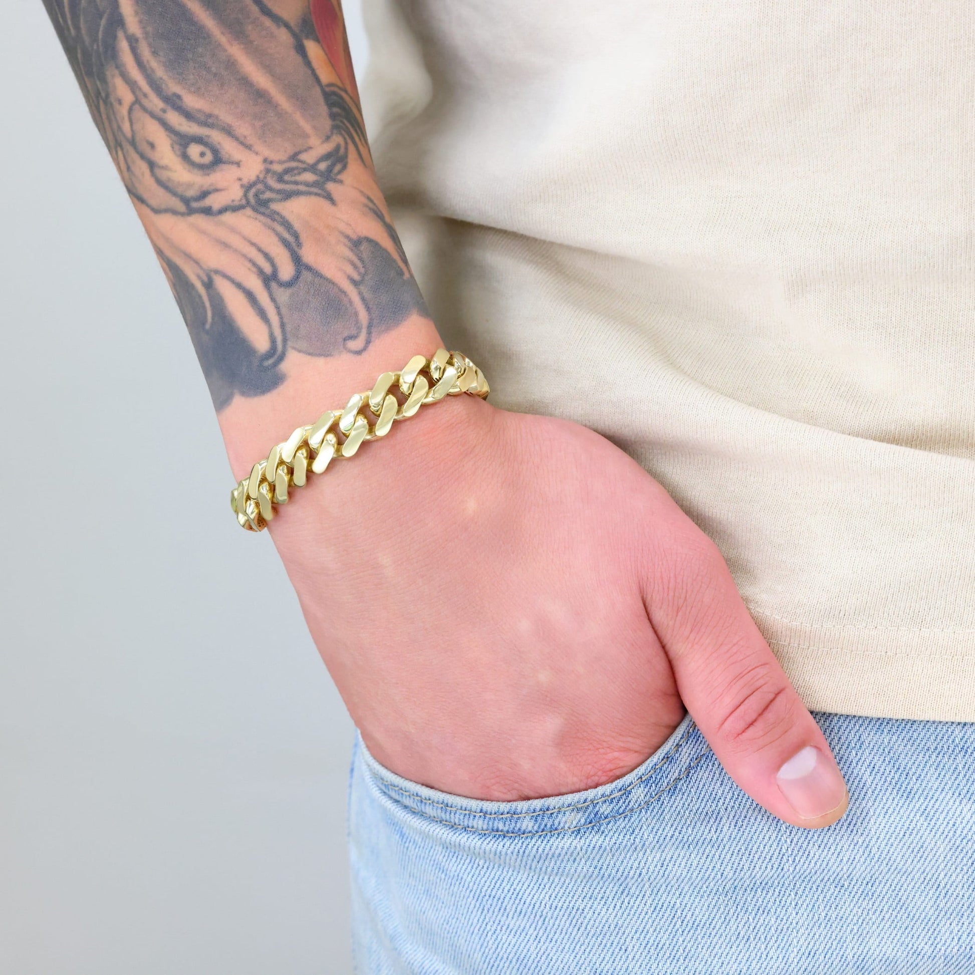 14K Real Yellow Gold Royal Monaco 11Mm Miami Cuban Link Bracelet (7"-9") Italian Jewelry for Men & Women