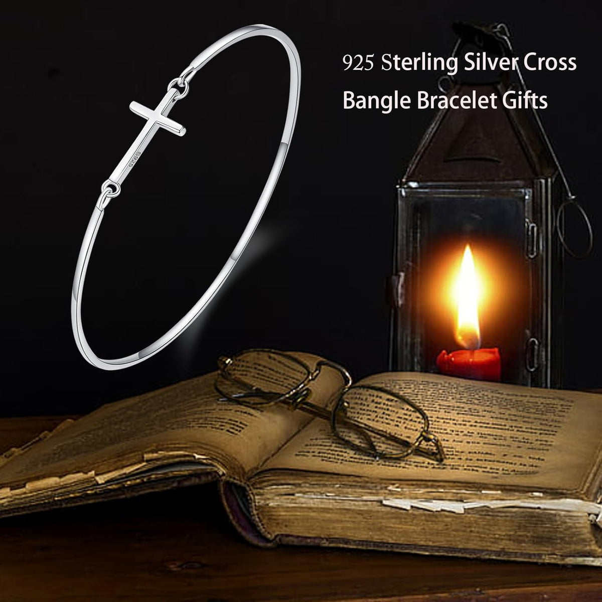 Womens Cross Bangle Bracelet 925 Sterling Silver Infinity Cross Bracelet Fashion Layer Bracelets Christian Religious Bracelet Jewelry Gifts