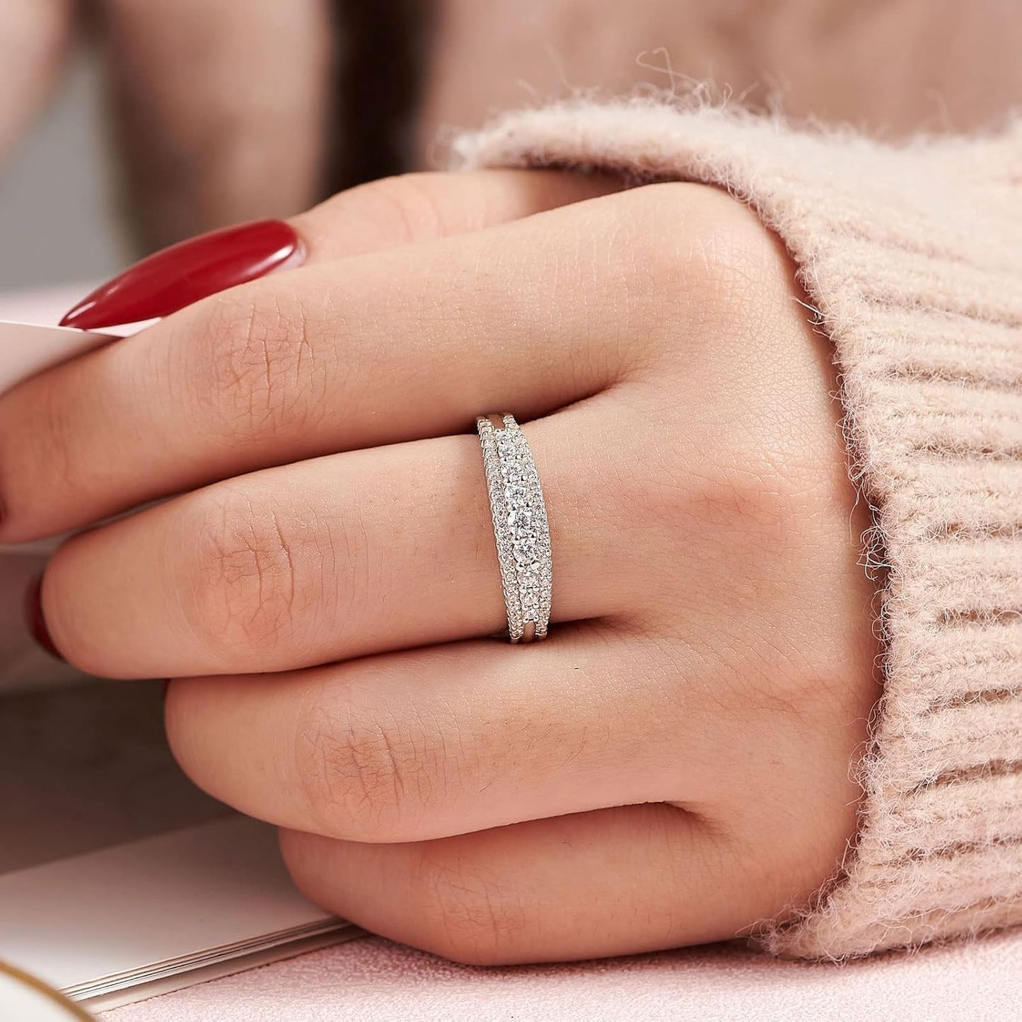 Anniversary Ring for Women Wedding Bands for Her 925 Sterling Silver Rings Eternity Promise Cubic Zirconia