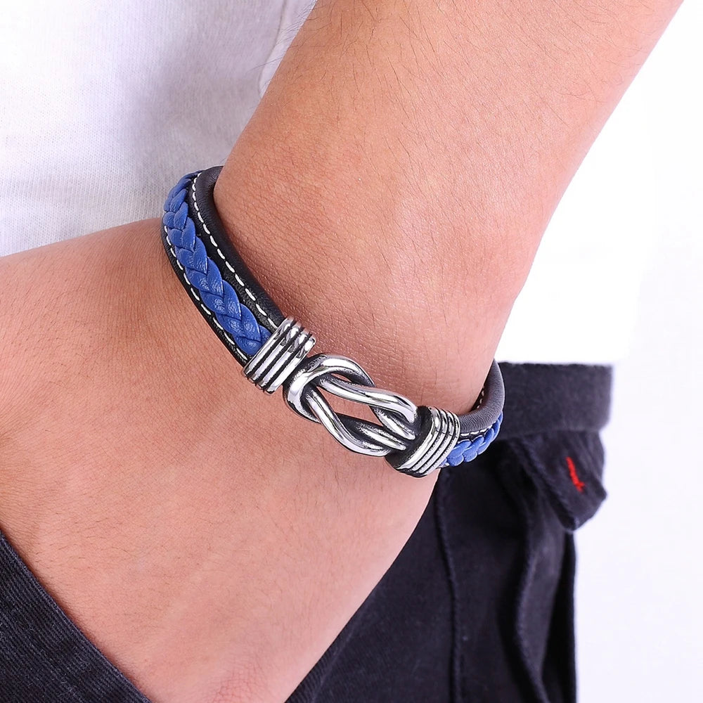 Braided Rope Wrap Leather Bracelets for Men Bangles Fashion Male Women Charm Stainless Steel Clasp Jewelry DIY Customization